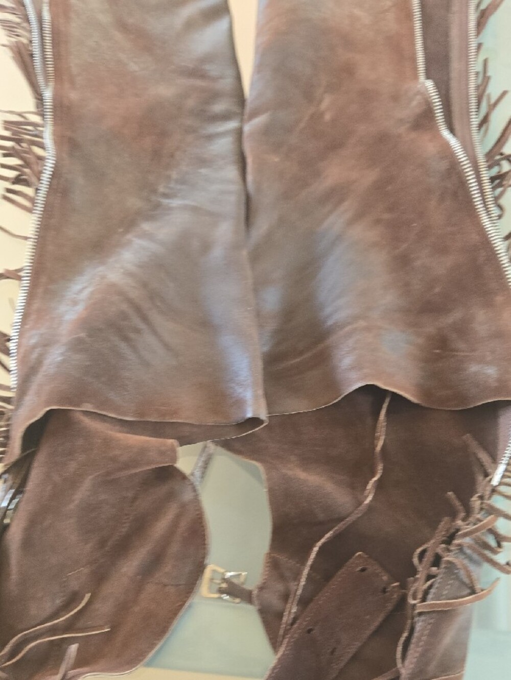 Source Unknown Brown Leather Fringe Men's Chaps - Picture 10 of 11